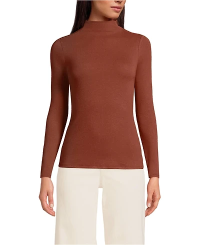 Lands' End Women's Drapey Rib Skimming Long Sleeve Mock Neck