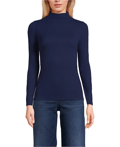 Lands' End Women's Drapey Rib Skimming Long Sleeve Mock Neck