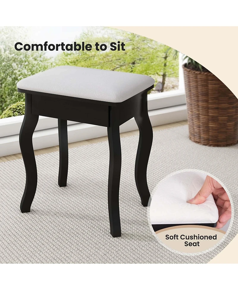 Makeup Vanity Set with Tri-Fold Mirror & Led Lights 4 Drawers Open Shelf