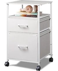 2 Drawer Mobile File Cabinet, Rolling Printer Stand with Open Storage Shelf, Fabric Vertical Filing Cabinet fits A4 or Letter Size for Home Office,Whi