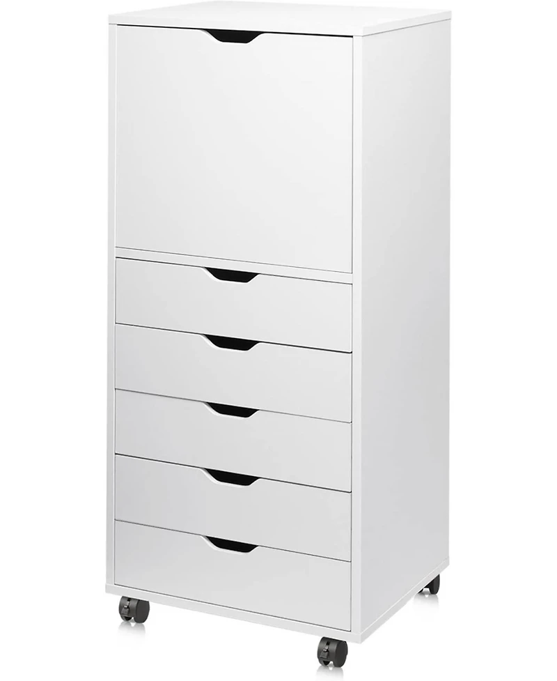 5-Drawer Wood Dresser with Top Cabinet Storage, Mobile Chest of Drawers, Wide Storage Space for Home Office
