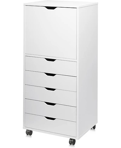 5-Drawer Wood Dresser with Top Cabinet Storage, Mobile Chest of Drawers, Wide Storage Space for Home Office