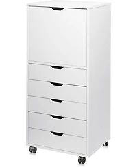 5-Drawer Wood Dresser with Top Cabinet Storage, Mobile Chest of Drawers, Wide Storage Space for Home Office