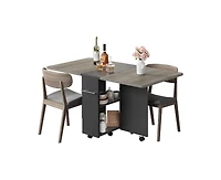 gaomon Space Saving Folding Dining Table with 2 Tier Storage-Extendable Drop Leaf Farmhouse Kitchen Dining Room Tables Set for 4, Collapsible Expandab