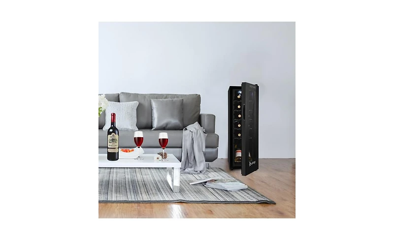 Slickblue Black 12-Bottle Electronic Wine Cabinet with Transparent Glass Door and Cold Rolled Sheet Design