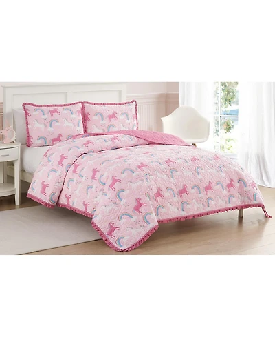 Alex + Bella Unicorn Parade Pink 2-Piece All-Season Reversible Soft Microfiber Quilt Set - Twin