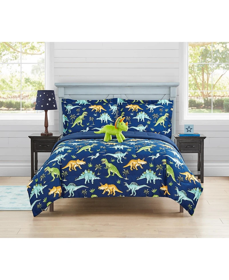 Alex + Bella Watercolor Dinosaur Navy -Piece Microfiber Comforter Set