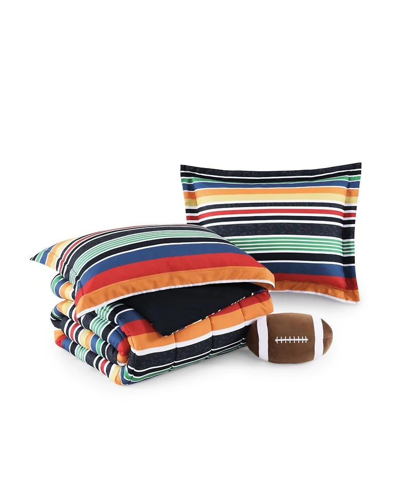 Alex + Bella Sportset Stripe Black Multi 4-Piece Soft Microfiber Comforter Set - Full