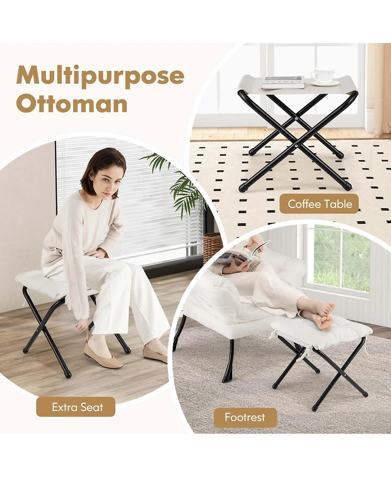 Costway Lazy Sofa Chair Accent Leisure Armchair with Folding Footrest & Storage Pocket