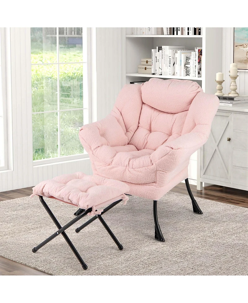 Costway Lazy Sofa Chair Accent Leisure Armchair with Folding Footrest & Storage Pocket