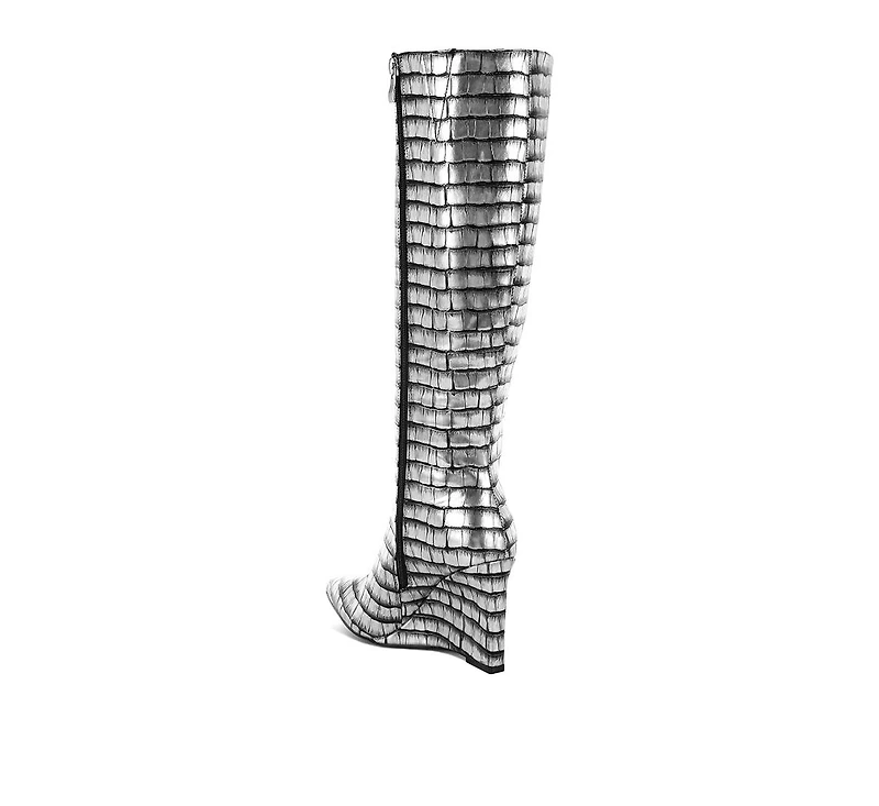 Bass Head Croco Metallic Long Boots