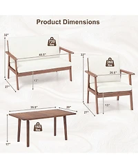 Sugift 4 Piece Outdoor Acacia Wood Conversation Set with Soft Seat and Back Cushions-White