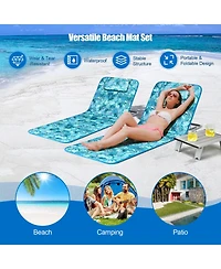Sugift 3 Pieces Beach Lounge Chair Mat Set 2 Adjustable Lounge Chairs with Table Stripe-Green