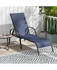 Sugift 2 Pcs Outdoor Patio Lounge Chair Chaise Fabric with Adjustable Reclining Armrest-Navy