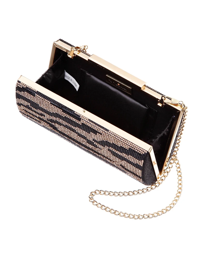 Nina Zebra Print Crystal Curved Minaudiere Clutch