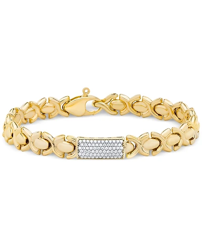 Diamond Pave Bar Plate Stampato Xo Link Bracelet (1/2 ct. t.w.) in 14k Gold-Plated Sterling Silver
