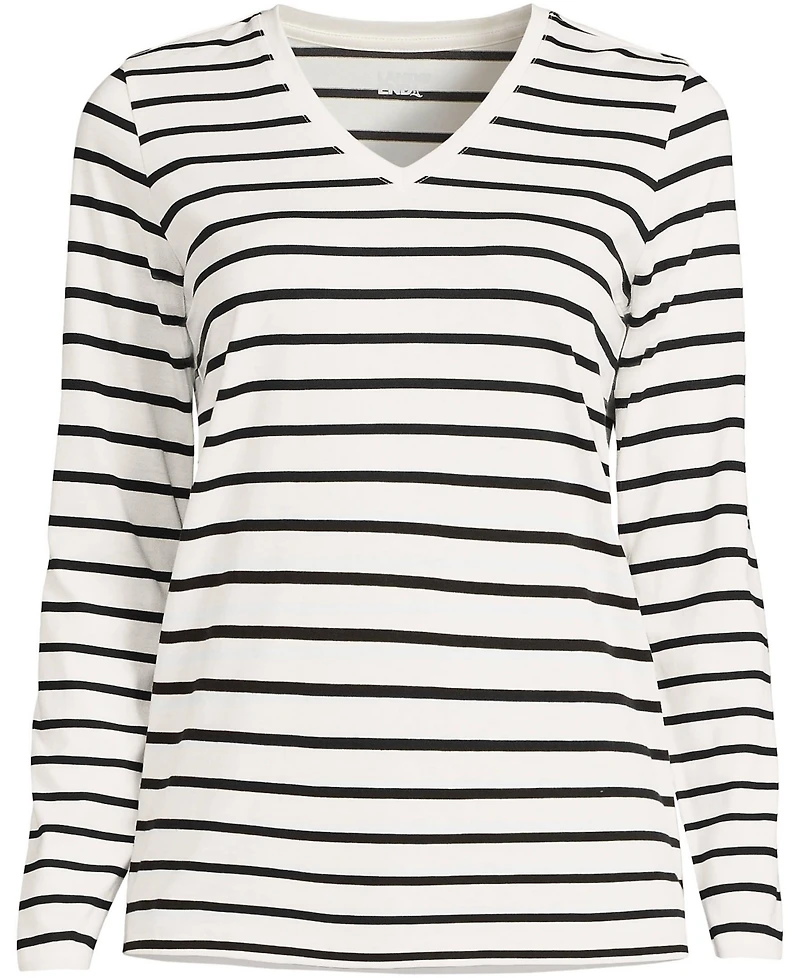 Lands' End Women's Relaxed Supima Cotton Long Sleeve V-Neck T-Shirt