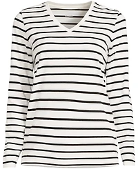 Lands' End Women's Relaxed Supima Cotton Long Sleeve V-Neck T-Shirt