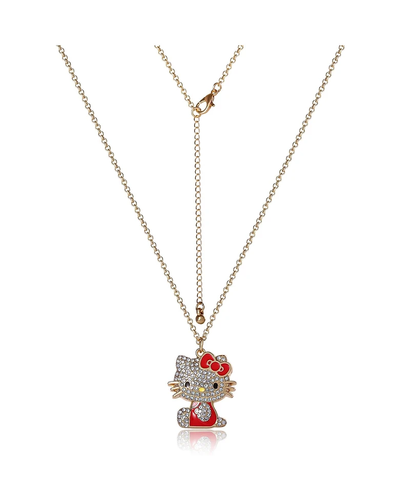 Hello Kitty Sanrio Crystal Pendant Necklace - Gold-Tone with Colorful Enamel Accents
