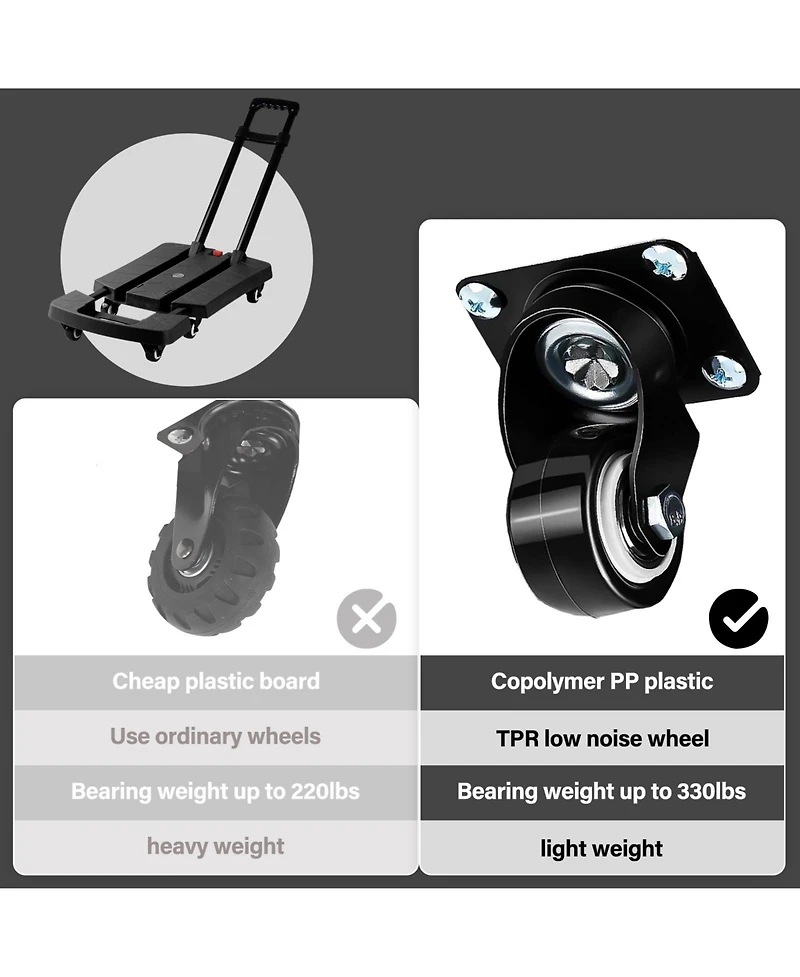 Flynama 330 lbs. Folding Hand Truck, Dolly Cart for Moving, 6 Wheels Telescoping Hand Cart for Travel House Office Moving