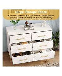 gaomon Dresser For Bedroom With 6 Drawer Double Dressers, Modern Wooden Dresser Chest, Beside Table For Closet, Nursery, Living Room