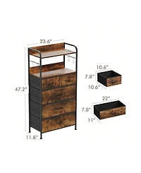 Dresser For Bedroom With 5 Drawers, Dressers & Chests Of Drawers For Hallway, Entryway, Storage Organizer Unit With Fabric, Sturdy Metal Frame, Wood T