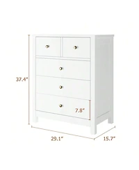 Chest Of Drawers With 5 Drawers, Wood Dresser Organizer With Metal Handle, Modern Dresser For Bedroom, Living Room,Entryway, Hallway, Home Office,, An