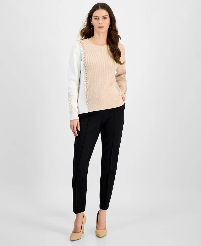 T Tahari Women's Mixed-Stitch Colorblocked Sweater
