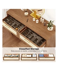 gaomon Modern 6 Drawer Double Dresser For Bedroom, Modern Wooden Dresser Chest With Golden Handles, Beside Table For Closet, Living Room And Entryway,