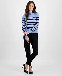 T Tahari Women's Striped Mock-Neck Long-Sleeve Sweater