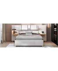 Slickblue Queen Size Upholstered Platform Bed with Dual Outlets and Usb Charging Ports on Each Side
