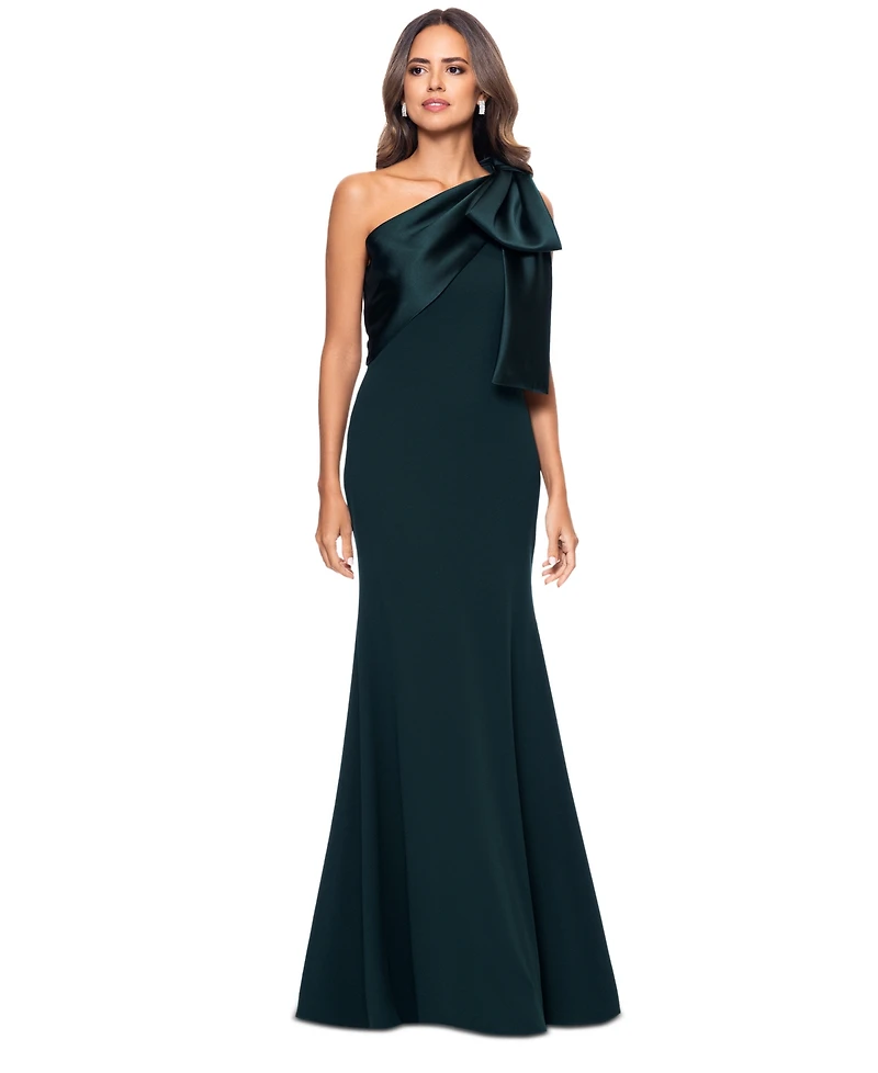 Betsy & Adam Women's Bow-Trimmed One-Shoulder Gown