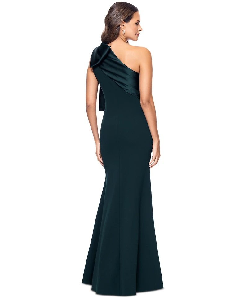 Betsy & Adam Women's Bow-Trimmed One-Shoulder Gown