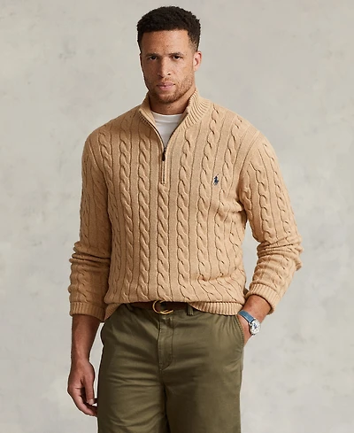 Polo Ralph Lauren Men's Big & Tall Cable-Knit Cotton Quarter-Zip Sweater