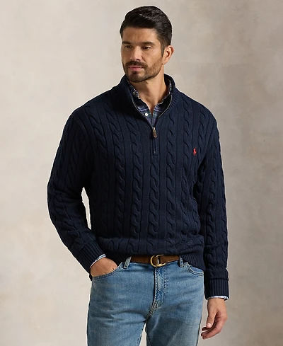 Polo Ralph Lauren Men's Big & Tall Cable-Knit Cotton Quarter-Zip Sweater
