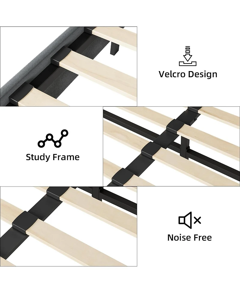 gaomon Queen Bed Frame, Metal Bed Frame with Removable Pillow Back, Platform Bed Frame with Wood Slat Support