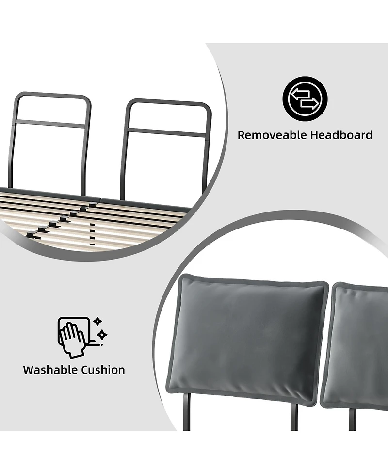 gaomon Queen Bed Frame, Metal Bed Frame with Removable Pillow Back, Platform Bed Frame with Wood Slat Support