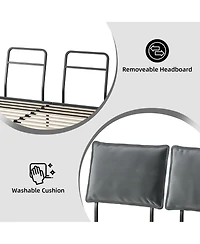 gaomon Queen Bed Frame, Metal Bed Frame with Removable Pillow Back, Platform Bed Frame with Wood Slat Support