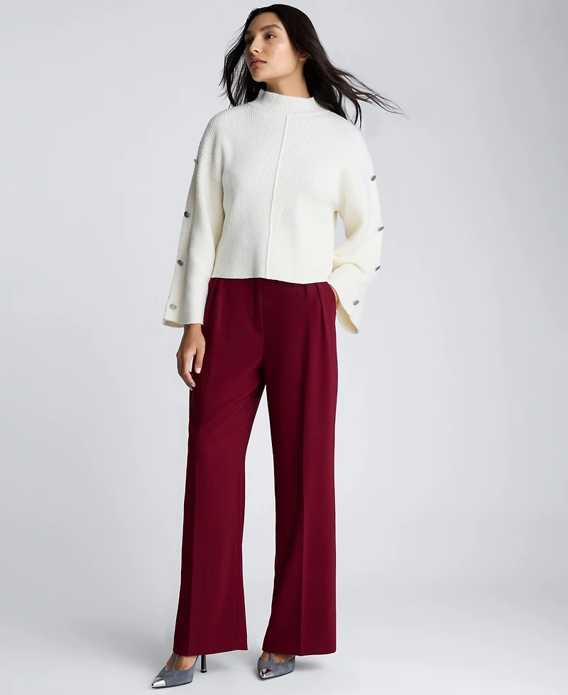 Kenneth Cole Women's Button-Sleeve Mock Neck Sweater