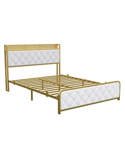 gaomon King Bed Frame,Velvet Upholstered Platform Bed Frame with Diamond Tufted Headboard, No Box Spring Needed