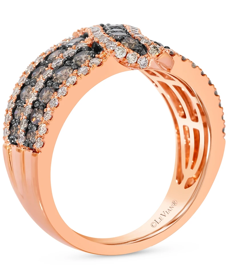 Le Vian Chocolate Diamond & Nude Diamond Multirow Crossover Statement Ring (1-5/8 ct. t.w.) in 14k Rose Gold