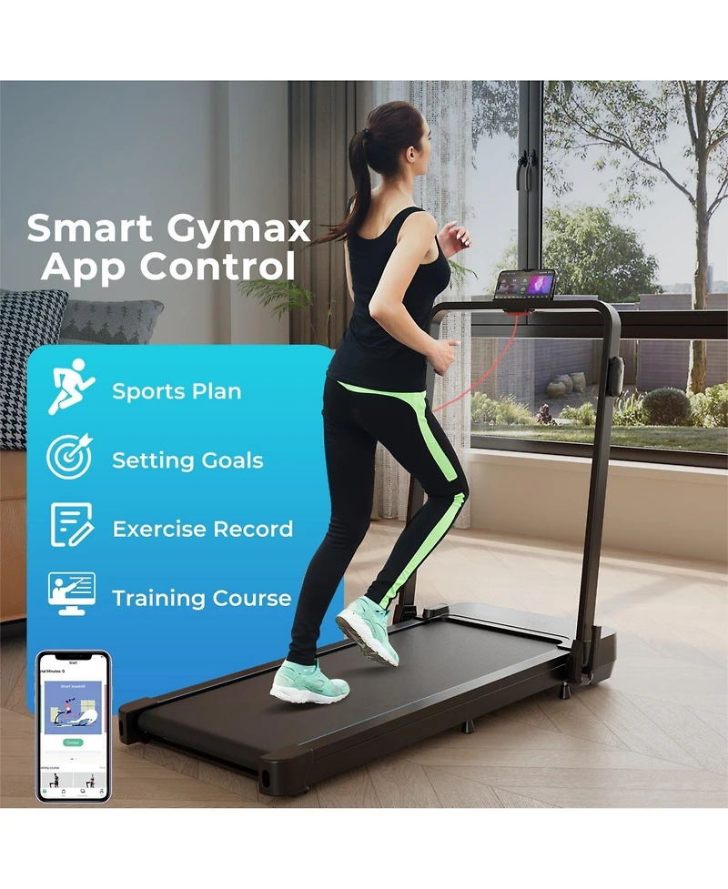 Hongge 2-in-1 Folding Treadmill with 300 Lbs Capacity, Remote Control, and Shock Absorption