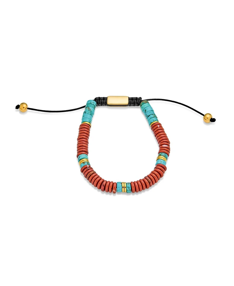 Bling Jewelry Boho Natural Stones Chakra Stacking Bolo Bracelet Gold Plated Stainless Steel Spacers Rondel Tube Beads Adjustable