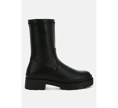 Carmit Chunky Faux Leather Calf Boots
