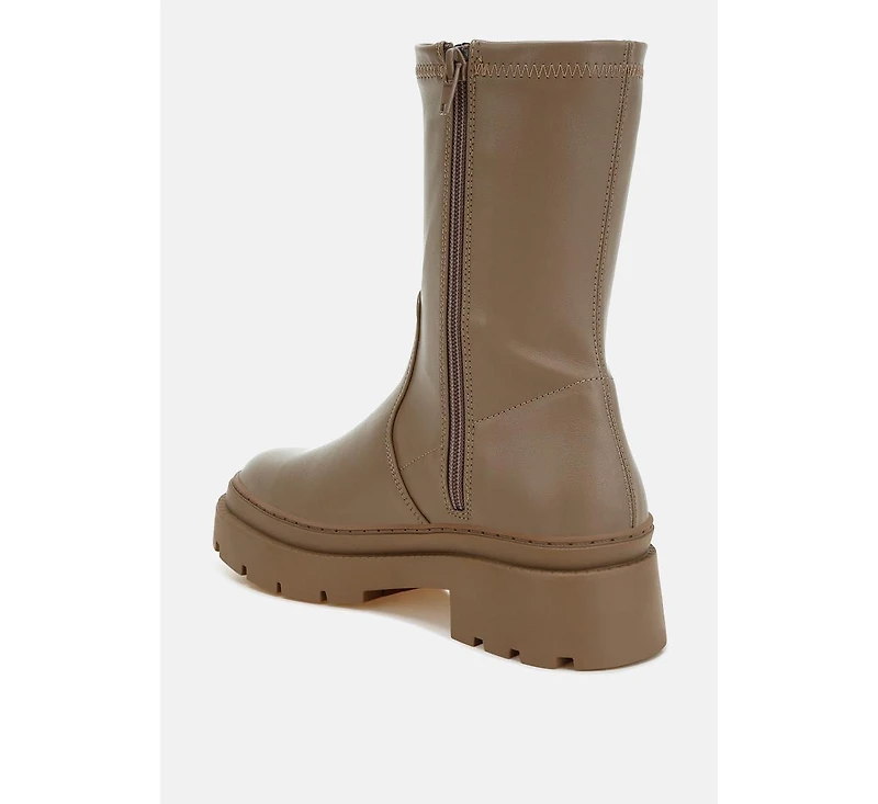 Carmit Chunky Faux Leather Calf Boots