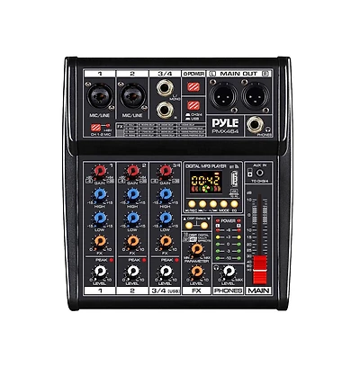 Pyle 4-Channel Audio Mixer with Fx Processor, Usb Interface, and MP3 Player - PMX464