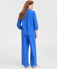 Jm Collection Womens Cotton Embellished Top Wide Leg Gauze Pants Exclusively At Macys