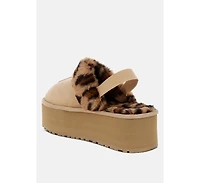 Kutchu Faux Fur Trim Platform Classic Slingback