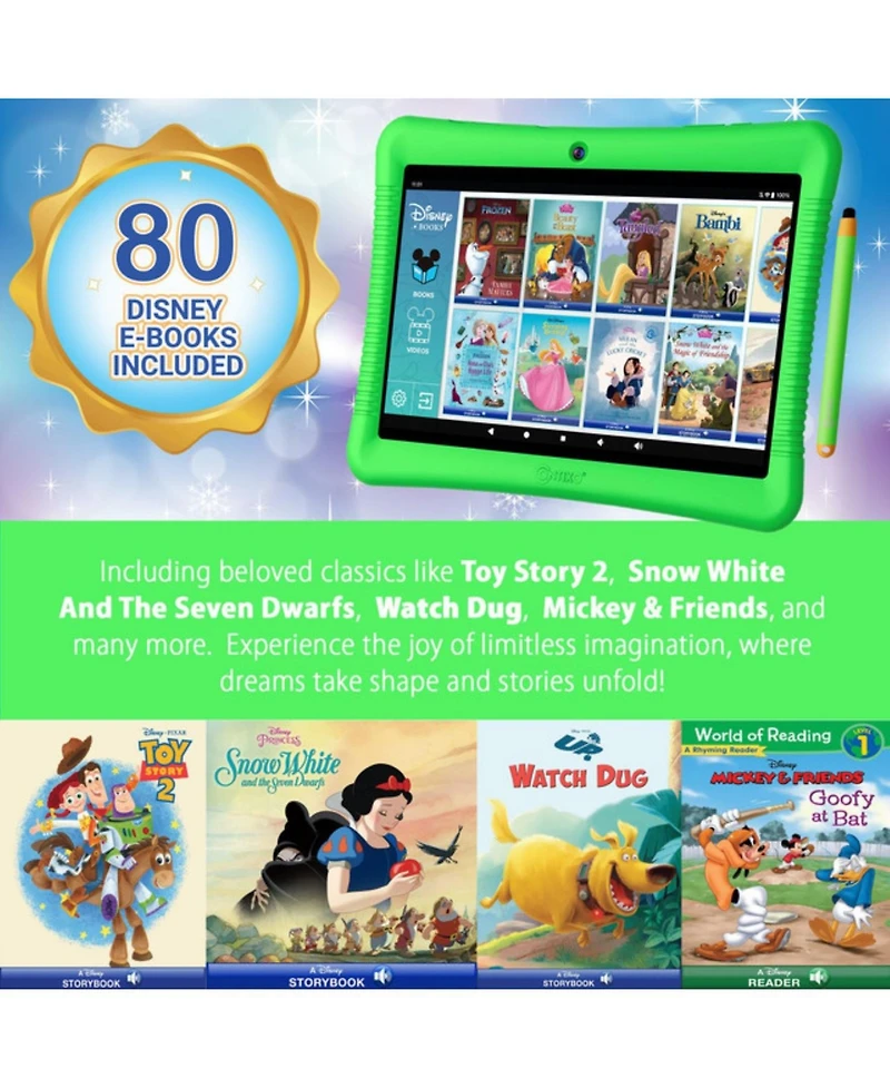 Contixo 10"Kids Tablet 32GB, Includes 80+ Disney Storybooks & Stickers, Kid-Proof Case with Kickstand & Stylus, (2024 Model)
