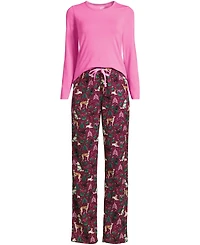 Lands' End Plus Size Pajama Set Knit Long Sleeve T-Shirt and Flannel Pants